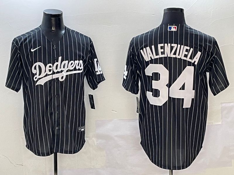 Men Los Angeles Dodgers #34 Valenzuela Black Stripe Jointly Name 2025 Nike MLB Jersey style 1->los angeles dodgers->MLB Jersey